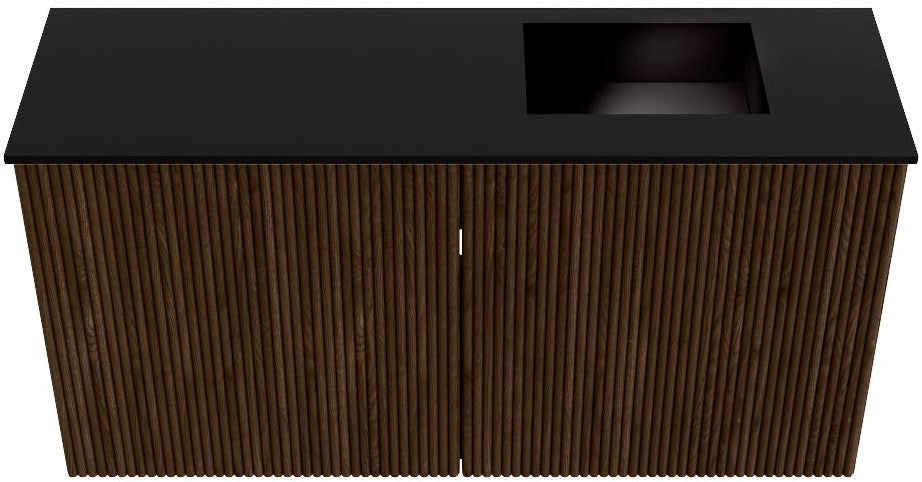 JOYA 80cm toiletmeubel kleur Walnut. Wastafel FAYE positie Rechts Zonder kraangat kleur Urban.
