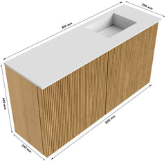 JOYA 80cm toiletmeubel kleur Oak. Wastafel FAYE positie Rechts 1 kraangat kleur Talc.