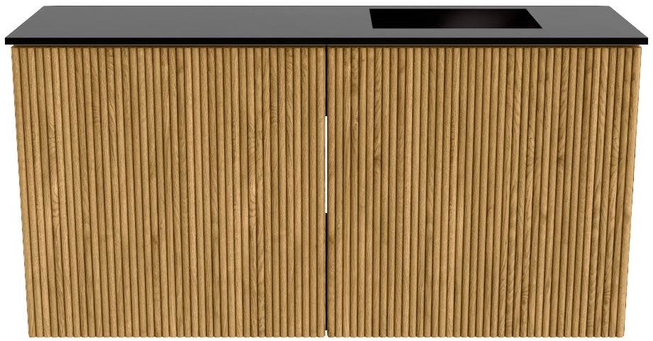 JOYA 80cm toiletmeubel kleur Oak. Wastafel FAYE positie Rechts 1 kraangat kleur Urban.