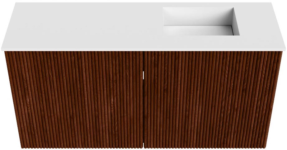 JOYA 80cm toiletmeubel kleur Ruby. Wastafel FAYE positie Rechts 1 kraangat kleur Talc.
