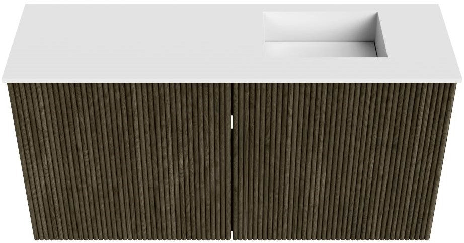JOYA 80cm toiletmeubel kleur Shadow. Wastafel FAYE positie Rechts 1 kraangat kleur Talc.