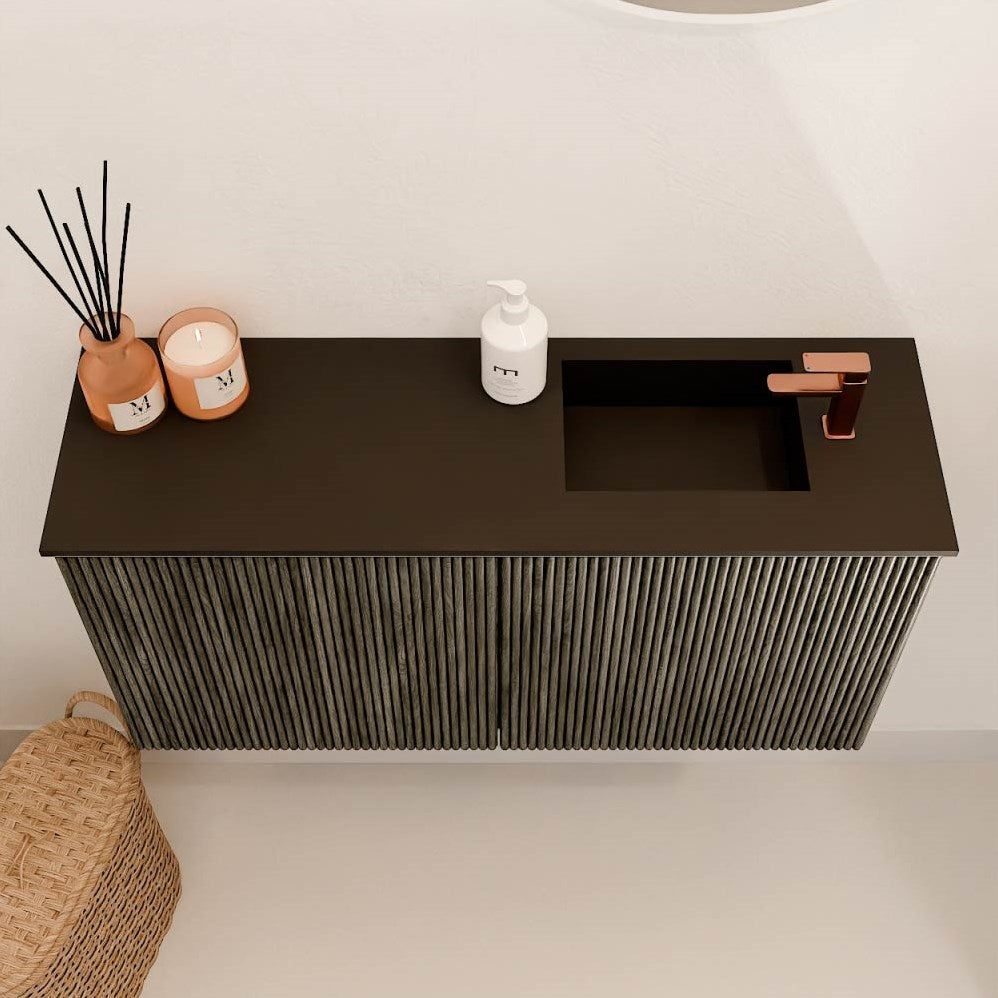 JOYA 80cm toiletmeubel kleur Shadow. Wastafel FAYE positie Rechts 1 kraangat kleur Urban.