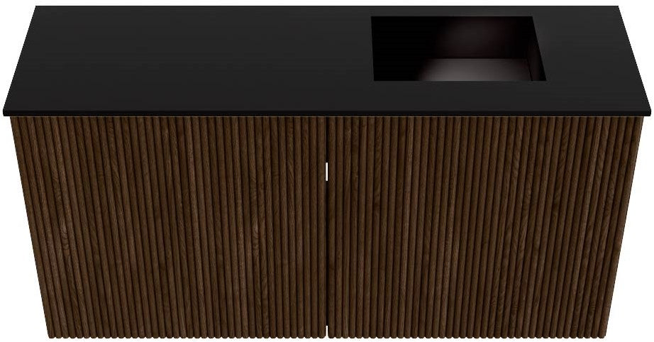 JOYA 80cm toiletmeubel kleur Walnut. Wastafel FAYE positie Rechts 1 kraangat kleur Urban.