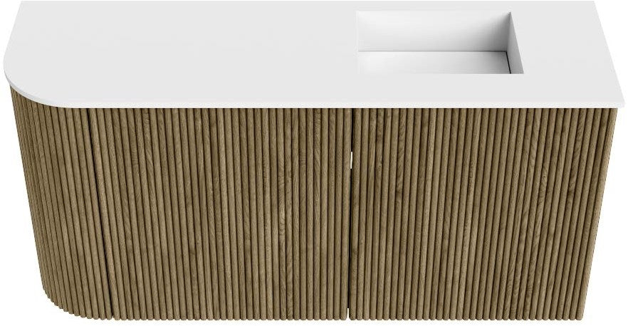 JOYA 81,6cm toiletmeubel ronding links kleur Dusk. Wastafel FAYE positie Rechts Zonder kraangat kleur Talc.