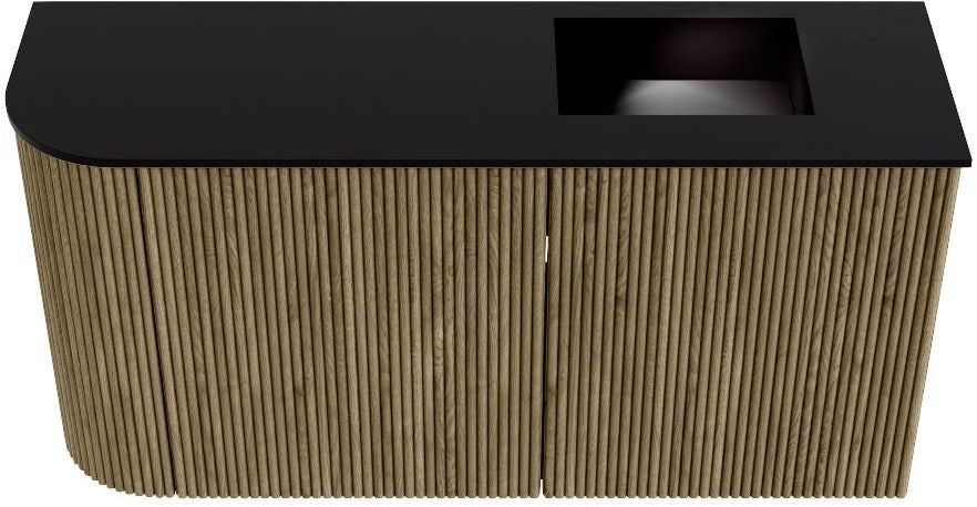 JOYA 81,6cm toiletmeubel ronding links kleur Dusk. Wastafel FAYE positie Rechts Zonder kraangat kleur Urban.
