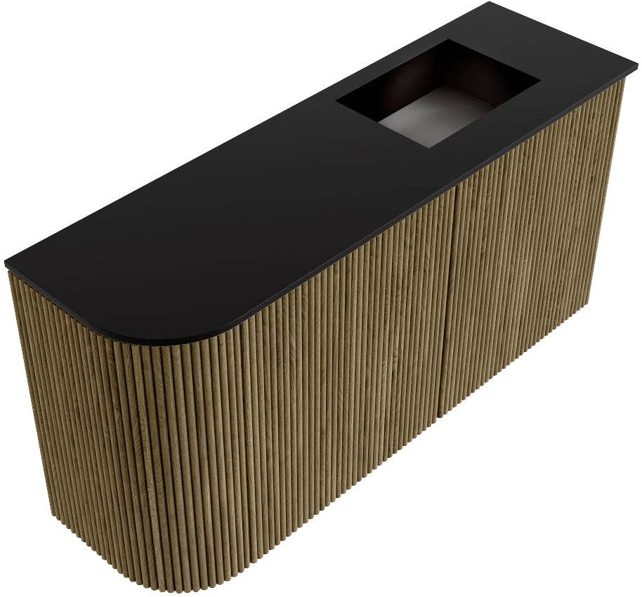 JOYA 81,6cm toiletmeubel ronding links kleur Dusk. Wastafel FAYE positie Rechts Zonder kraangat kleur Urban.