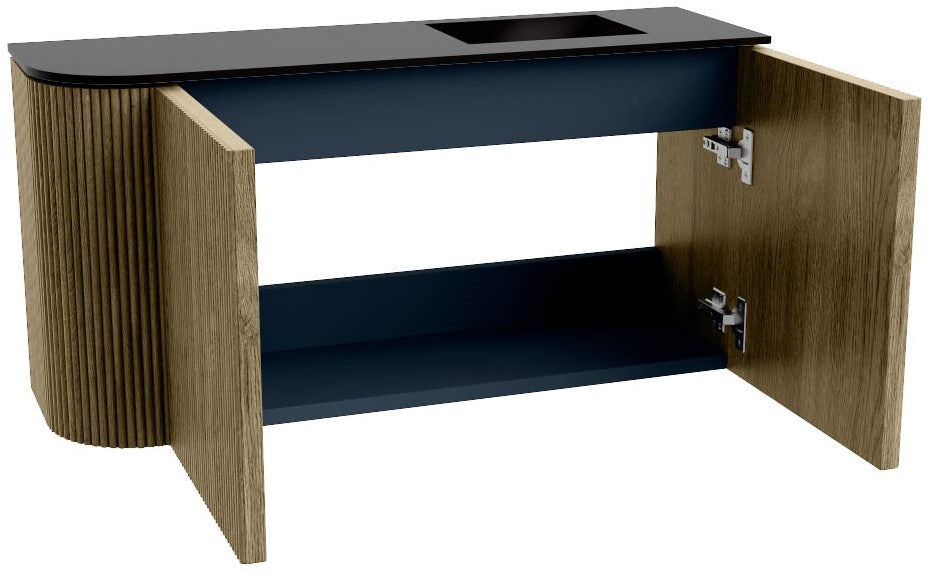 JOYA 81,6cm toiletmeubel ronding links kleur Dusk. Wastafel FAYE positie Rechts Zonder kraangat kleur Urban.