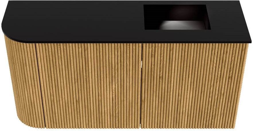 JOYA 81,6cm toiletmeubel ronding links kleur Oak. Wastafel FAYE positie Rechts Zonder kraangat kleur Urban.