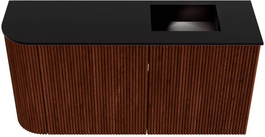 JOYA 81,6cm toiletmeubel ronding links kleur Ruby. Wastafel FAYE positie Rechts Zonder kraangat kleur Urban.