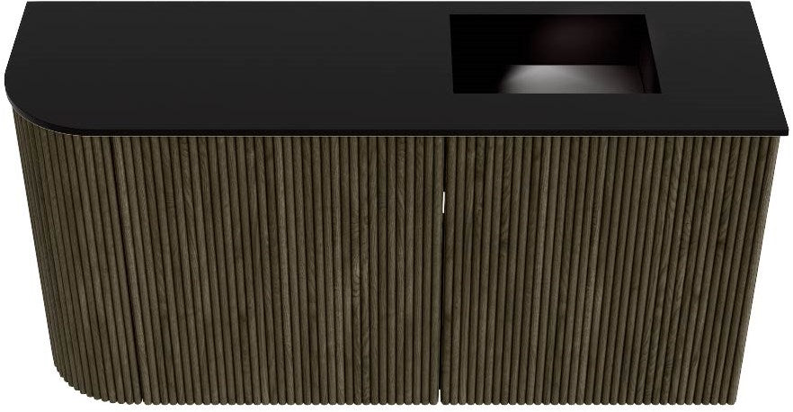 JOYA 81,6cm toiletmeubel ronding links kleur Shadow. Wastafel FAYE positie Rechts Zonder kraangat kleur Urban.