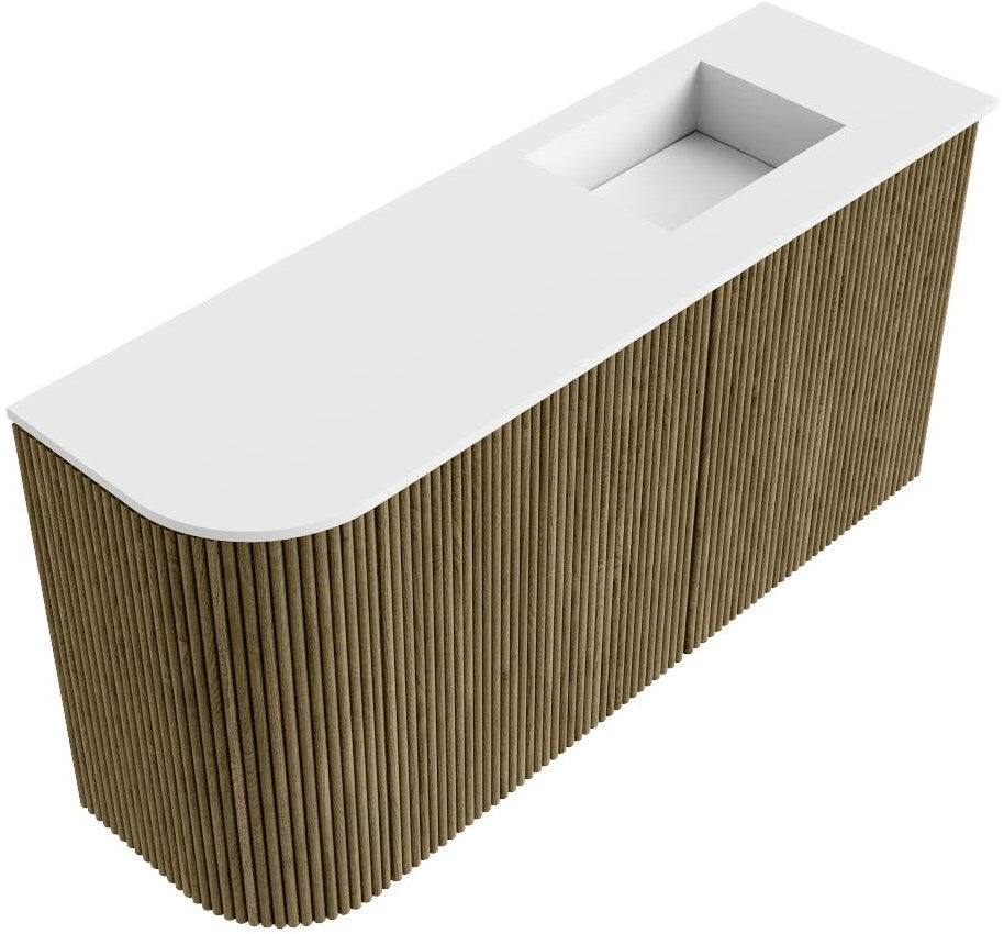 JOYA 81,6cm toiletmeubel ronding links kleur Dusk. Wastafel FAYE positie Rechts 1 kraangat kleur Talc.