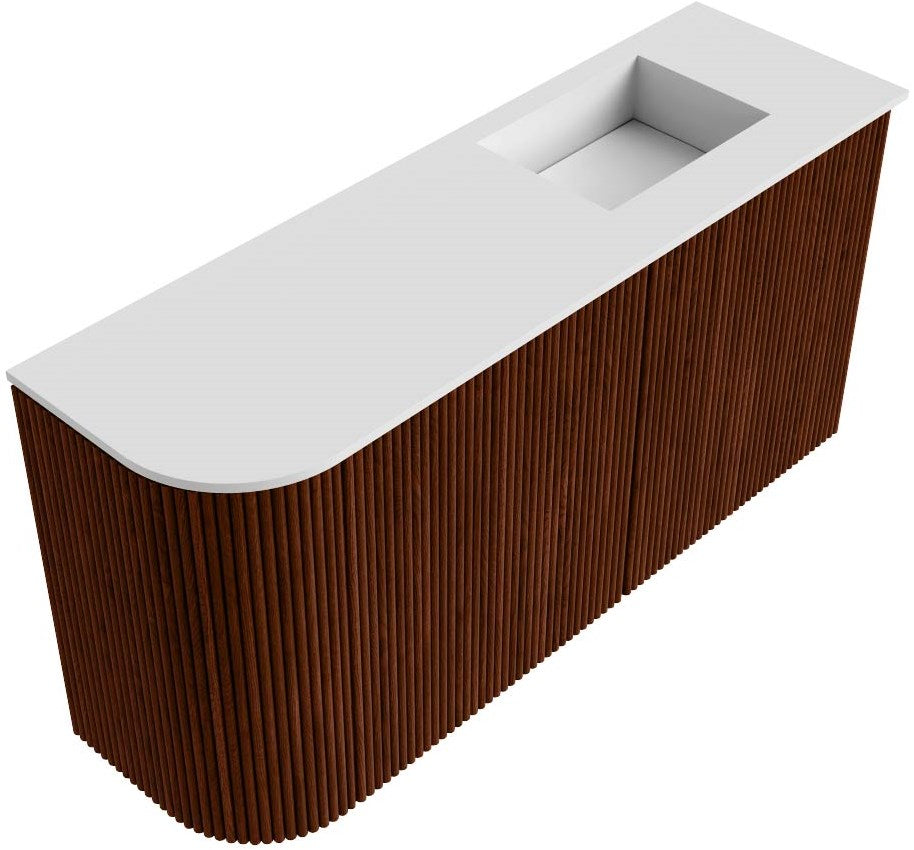 JOYA 81,6cm toiletmeubel ronding links kleur Ruby. Wastafel FAYE positie Rechts 1 kraangat kleur Talc.