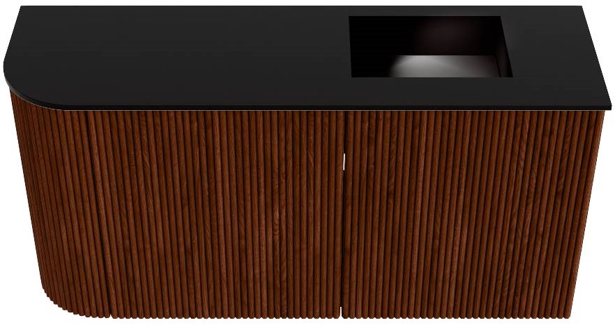 JOYA 81,6cm toiletmeubel ronding links kleur Ruby. Wastafel FAYE positie Rechts 1 kraangat kleur Urban.