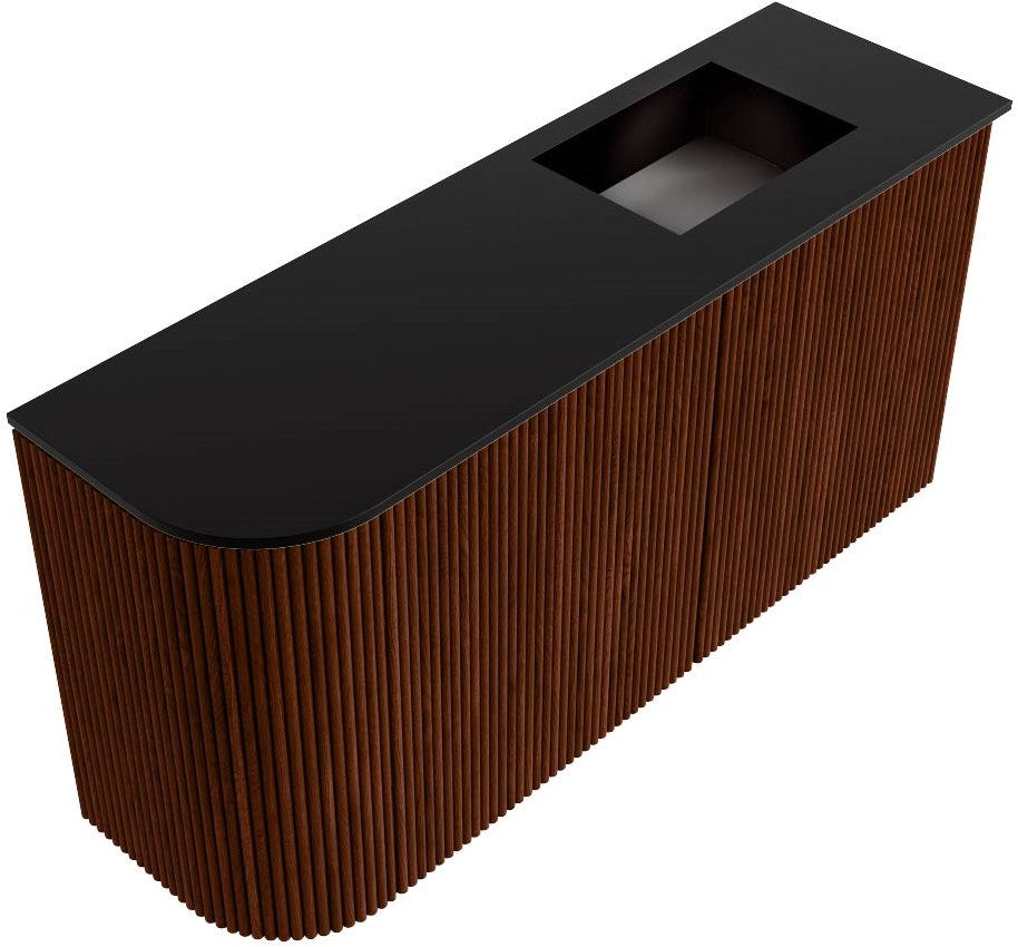 JOYA 81,6cm toiletmeubel ronding links kleur Ruby. Wastafel FAYE positie Rechts 1 kraangat kleur Urban.