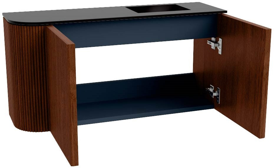 JOYA 81,6cm toiletmeubel ronding links kleur Ruby. Wastafel FAYE positie Rechts 1 kraangat kleur Urban.