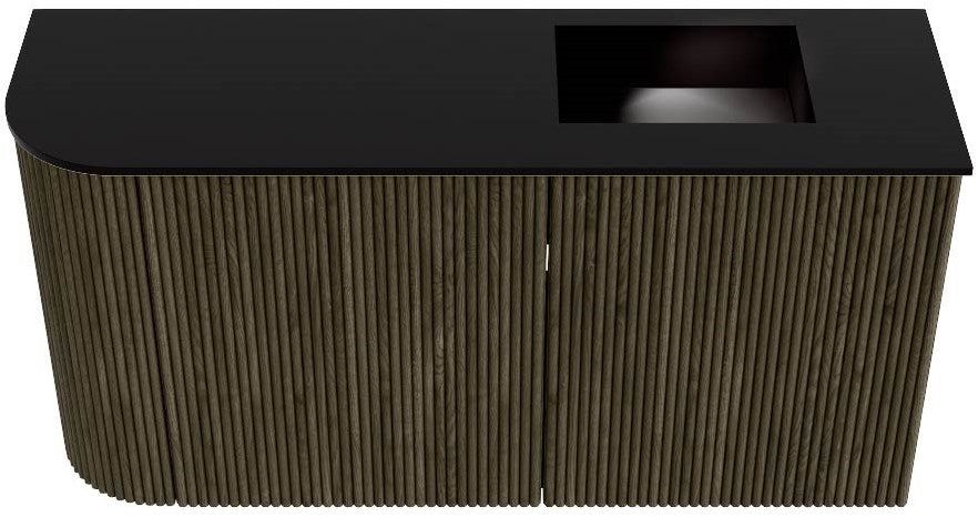 JOYA 81,6cm toiletmeubel ronding links kleur Shadow. Wastafel FAYE positie Rechts 1 kraangat kleur Urban.