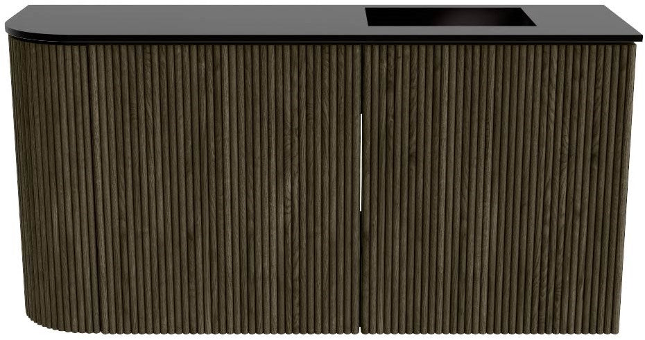 JOYA 81,6cm toiletmeubel ronding links kleur Shadow. Wastafel FAYE positie Rechts 1 kraangat kleur Urban.