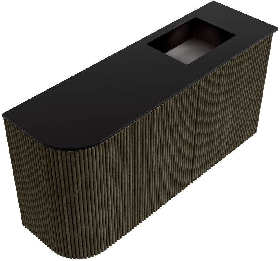 JOYA 81,6cm toiletmeubel ronding links kleur Shadow. Wastafel FAYE positie Rechts 1 kraangat kleur Urban.