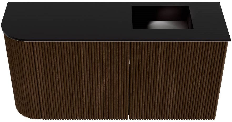 JOYA 81,6cm toiletmeubel ronding links kleur Walnut. Wastafel FAYE positie Rechts 1 kraangat kleur Urban.