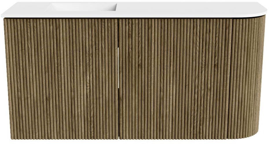 JOYA 81,6cm toiletmeubel ronding rechts kleur Dusk. Wastafel FAYE positie Links Zonder kraangat kleur Talc.
