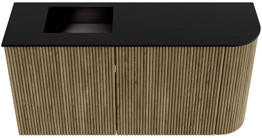 JOYA 81,6cm toiletmeubel ronding rechts kleur Dusk. Wastafel FAYE positie Links Zonder kraangat kleur Urban.