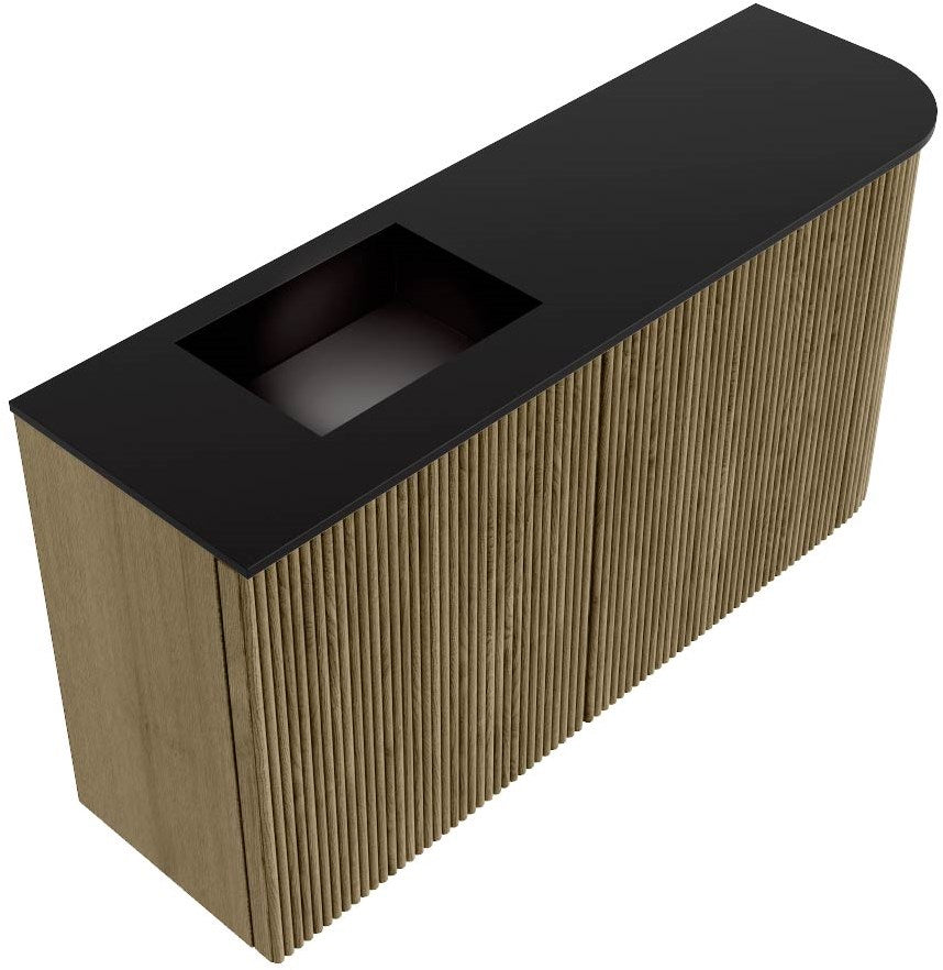 JOYA 81,6cm toiletmeubel ronding rechts kleur Dusk. Wastafel FAYE positie Links Zonder kraangat kleur Urban.