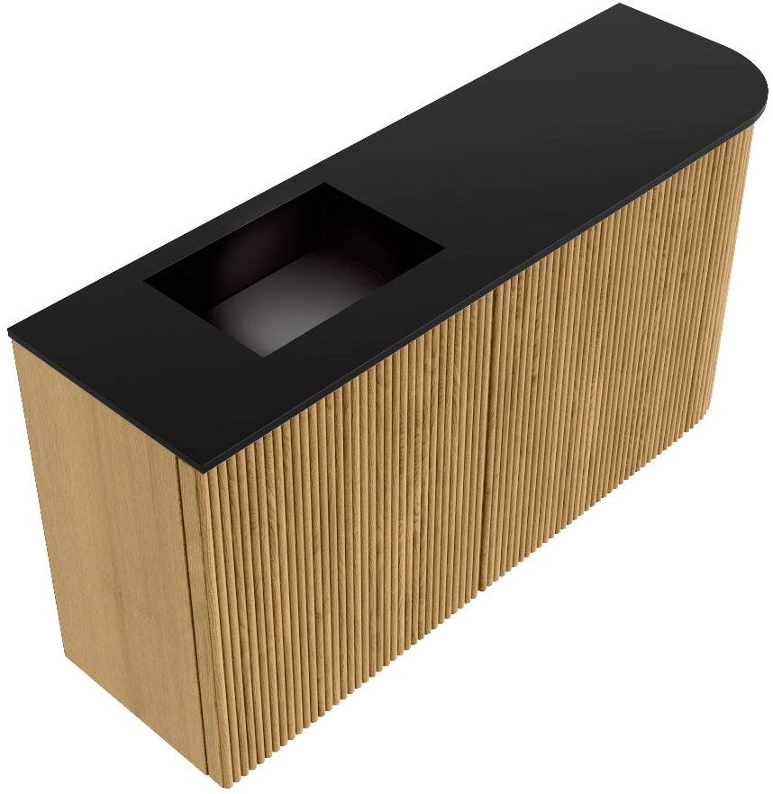 JOYA 81,6cm toiletmeubel ronding rechts kleur Oak. Wastafel FAYE positie Links Zonder kraangat kleur Urban.