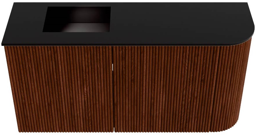 JOYA 81,6cm toiletmeubel ronding rechts kleur Ruby. Wastafel FAYE positie Links Zonder kraangat kleur Urban.