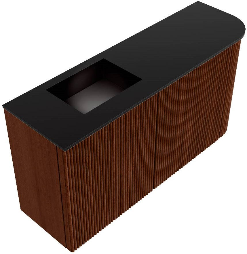 JOYA 81,6cm toiletmeubel ronding rechts kleur Ruby. Wastafel FAYE positie Links Zonder kraangat kleur Urban.