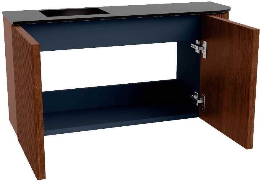 JOYA 81,6cm toiletmeubel ronding rechts kleur Ruby. Wastafel FAYE positie Links Zonder kraangat kleur Urban.