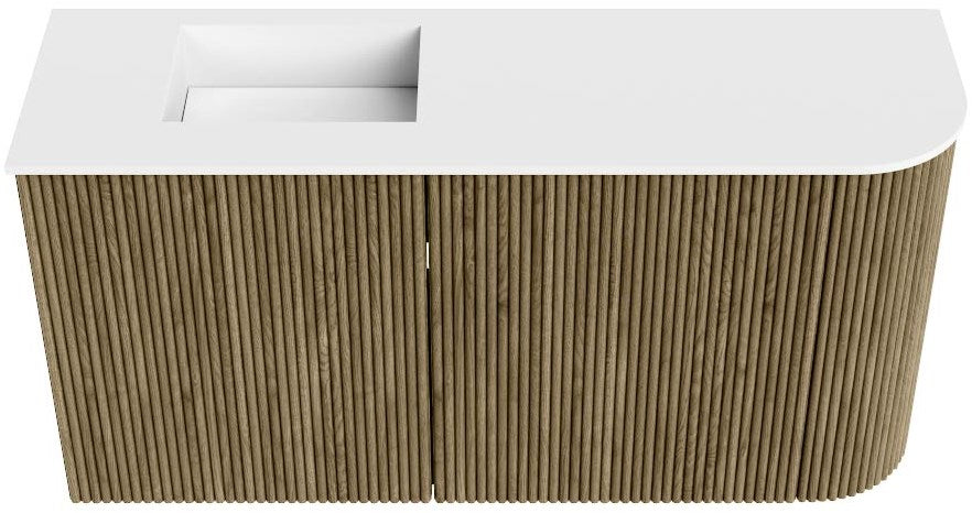 JOYA 81,6cm toiletmeubel ronding rechts kleur Dusk. Wastafel FAYE positie Links 1 kraangat kleur Talc.