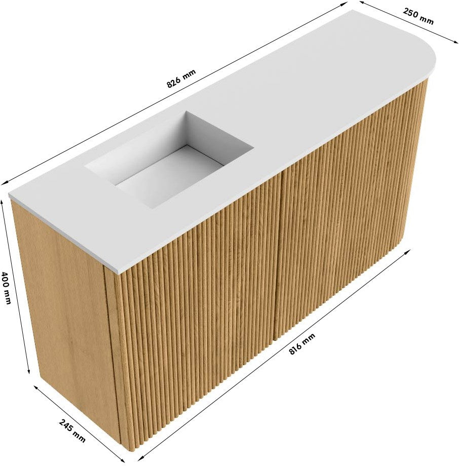 JOYA 81,6cm toiletmeubel ronding rechts kleur Dusk. Wastafel FAYE positie Links 1 kraangat kleur Urban.