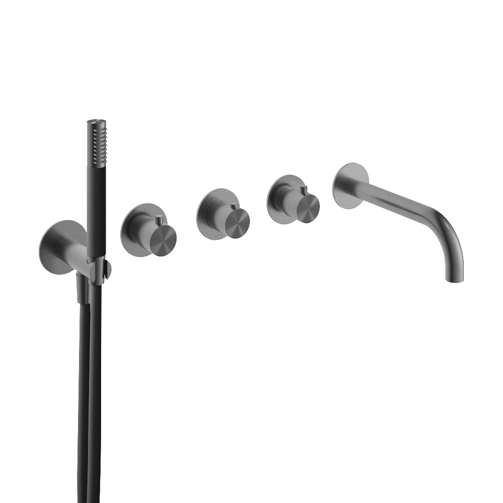 Hotbath Archie AR7072 inbouw bad thermostaat met 2 stopkranen & uitloop RVS316 - Geborsteld Gunmetal PVD