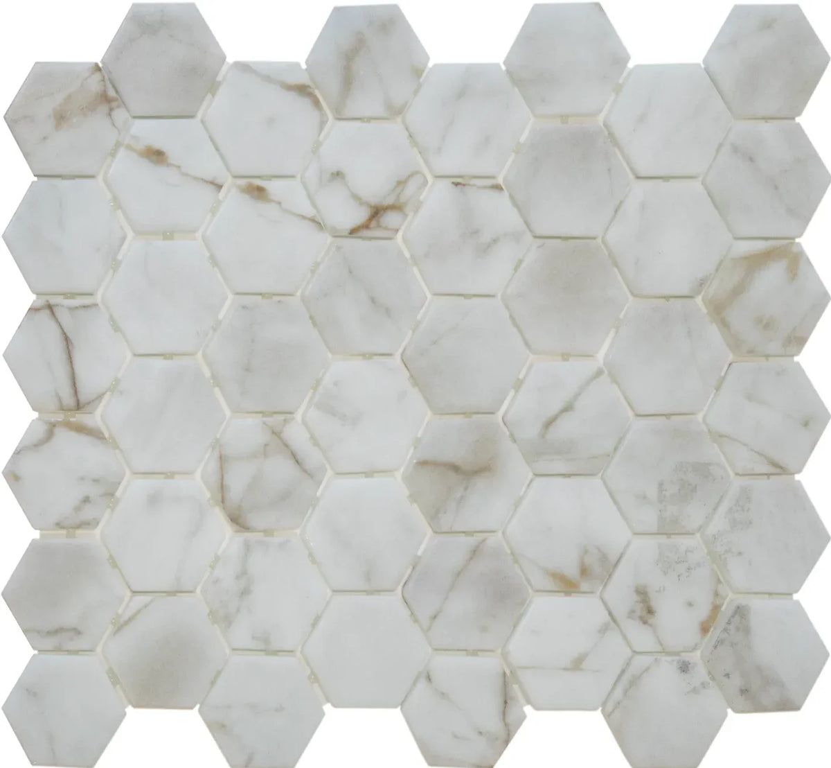 The Mosaic Factory Bianco Marmer Hexagon - Marmer Geprint op Gerecycled Glas, 276x329 mm