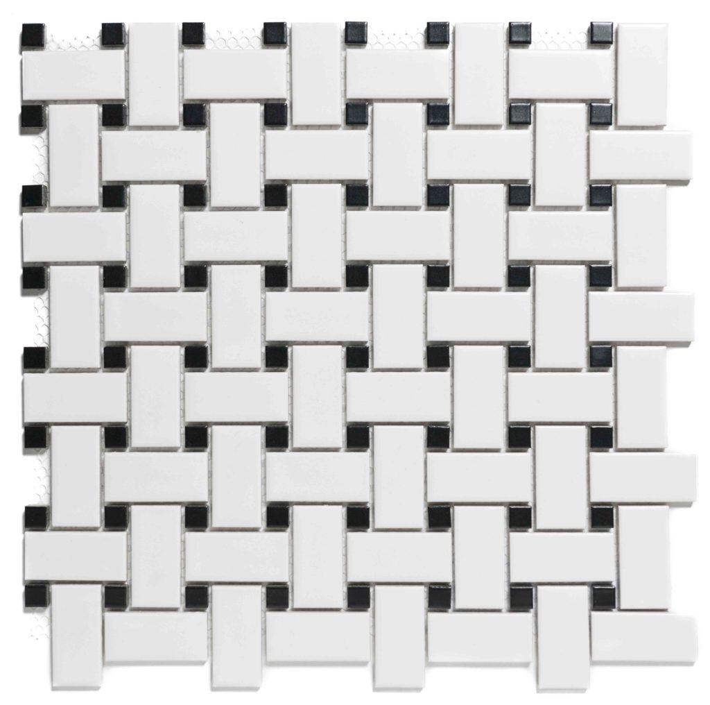 The Mosaic Factory Paris Mozaiek Tegel Basketweave - Wit en Zwart Porselein Geglazuurd 300x300 mm