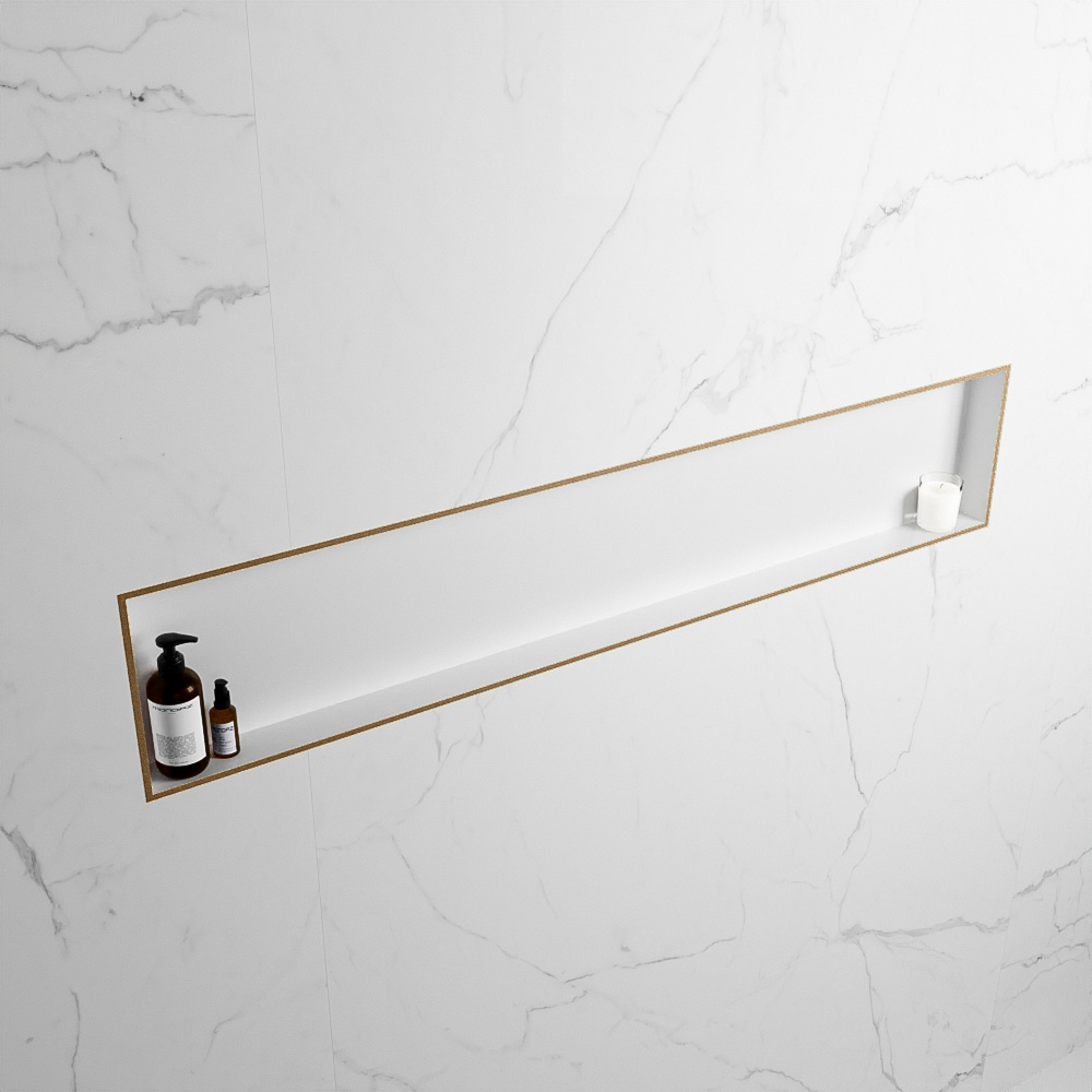 MONDIAZ EASY Nis 149,5x29,5cm in solid surface kleur Oro | Talc. 1 vak  geschikt voor in- of opbouw