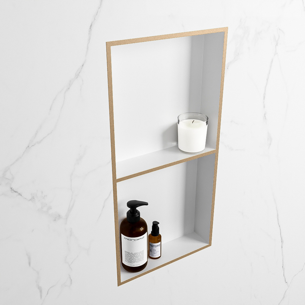 MONDIAZ EASY Nis 59,5x29,5cm in solid surface kleur Oro | Talc. 2 vakken geschikt voor in- of opbouw
