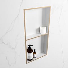 MONDIAZ EASY Nis 59,5x29,5cm in solid surface kleur Oro | Talc. 2 vakken geschikt voor in- of opbouw