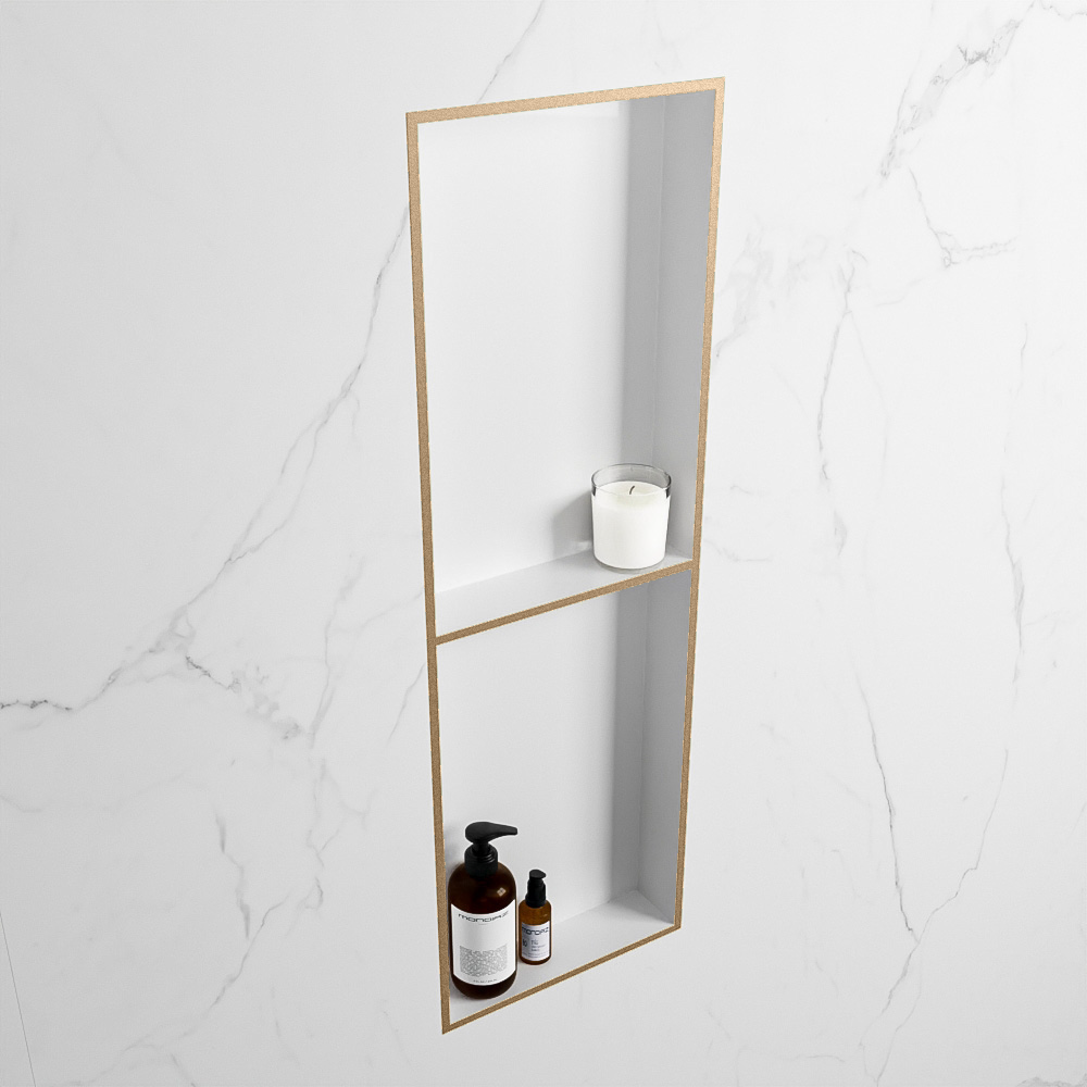 MONDIAZ EASY Nis 149,5x29,5cm in solid surface kleur Oro | Talc. 2 vakken geschikt voor in- of opbouw