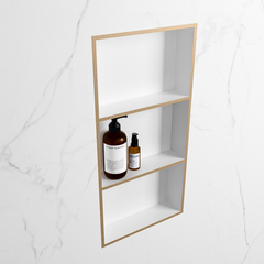 MONDIAZ EASY Nis 59,5x29,5cm in solid surface kleur Oro | Talc. 3 vakken  geschikt voor in- of opbouw