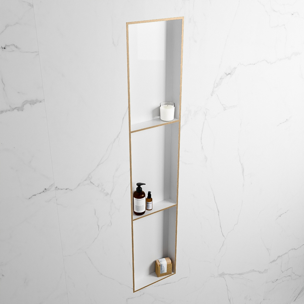 MONDIAZ EASY Nis 149,5x29,5cm in solid surface kleur Oro | Talc. 3 vakken  geschikt voor in- of opbouw