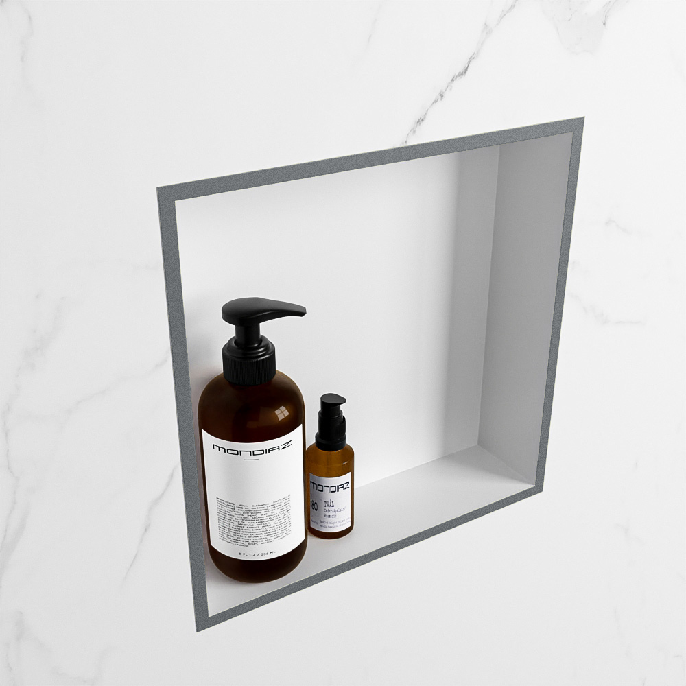 MONDIAZ EASY Nis 29,5x29,5cm in solid surface kleur Plata | Talc. 1 vak  geschikt voor in- of opbouw