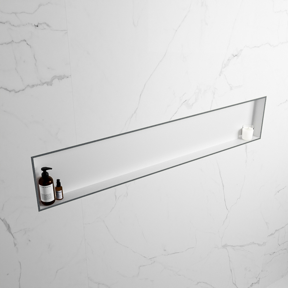 MONDIAZ EASY Nis 149,5x29,5cm in solid surface kleur Plata | Talc. 1 vak  geschikt voor in- of opbouw