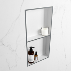 MONDIAZ EASY Nis 59,5x29,5cm in solid surface kleur Plata | Talc. 2 vakken geschikt voor in- of opbouw