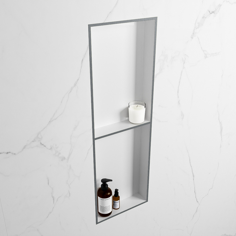 MONDIAZ EASY Nis 149,5x29,5cm in solid surface kleur Plata | Talc. 2 vakken geschikt voor in- of opbouw