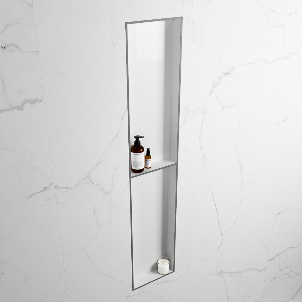 MONDIAZ EASY Nis 89,5x29,5cm in solid surface kleur Plata | Talc. 2 vakken geschikt voor in- of opbouw
