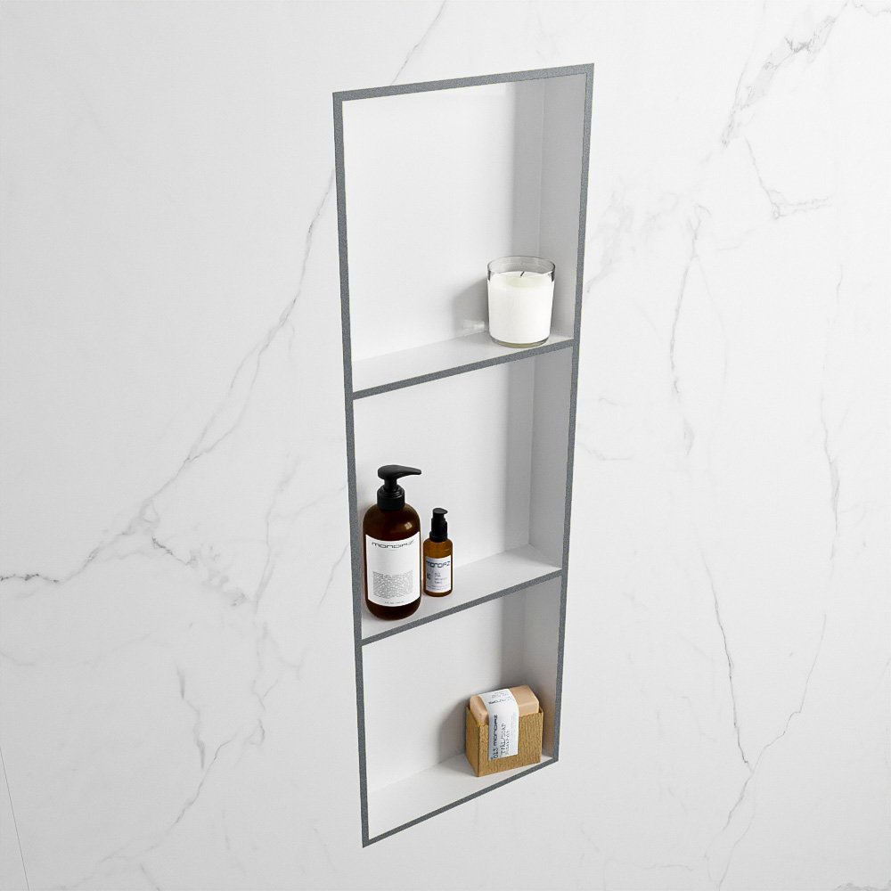 MONDIAZ EASY Nis 89,5x29,5cm in solid surface kleur Plata | Talc. 3 vakken  geschikt voor in- of opbouw