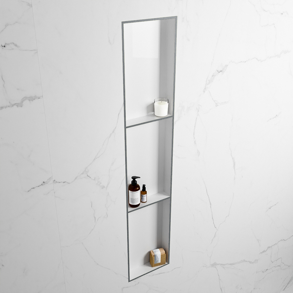 MONDIAZ EASY Nis 149,5x29,5cm in solid surface kleur Plata | Talc. 3 vakken  geschikt voor in- of opbouw