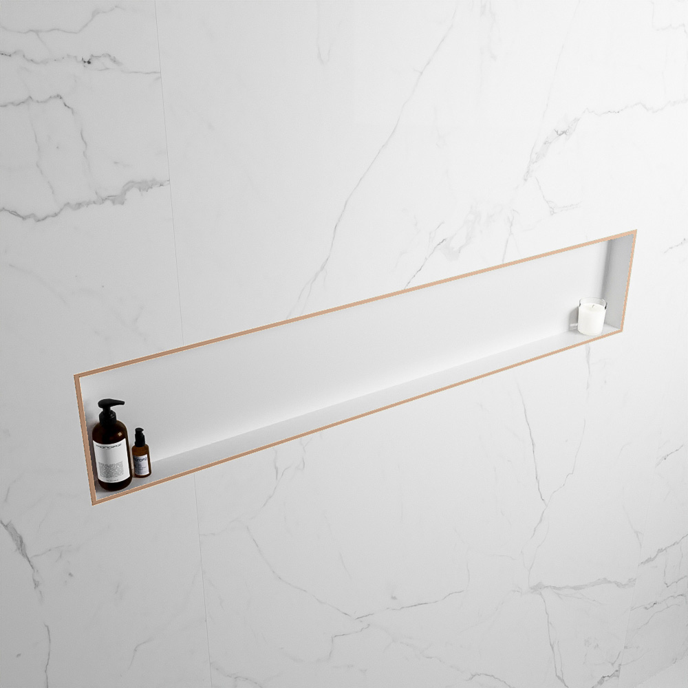 MONDIAZ EASY Nis 149,5x29,5cm in solid surface kleur Rosee | Talc. 1 vak  geschikt voor in- of opbouw