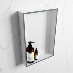 MONDIAZ EASY Nis 44,5x29,5cm in solid surface kleur Plata | Talc. 1 vak  geschikt voor in- of opbouw